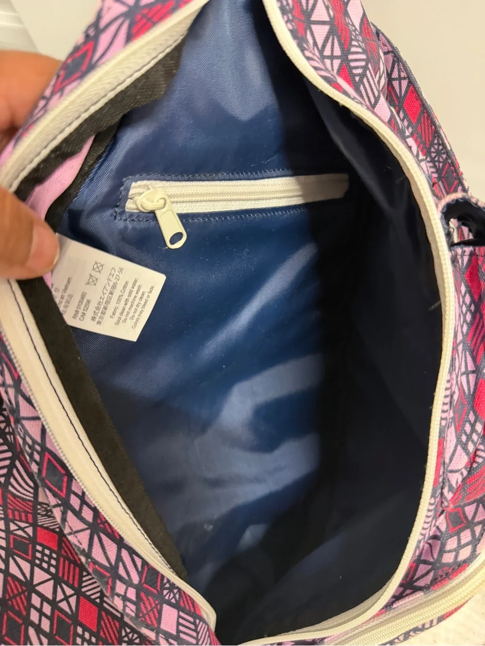 KAVU Rope Sling Backpack Pink Black Geometric Crossbody Travel Hiking Bag